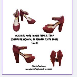 MICHAEL KORS HAVEN ANKLE STRAP CINNABAR WOMENS PLATFORM SUEDE SHOES